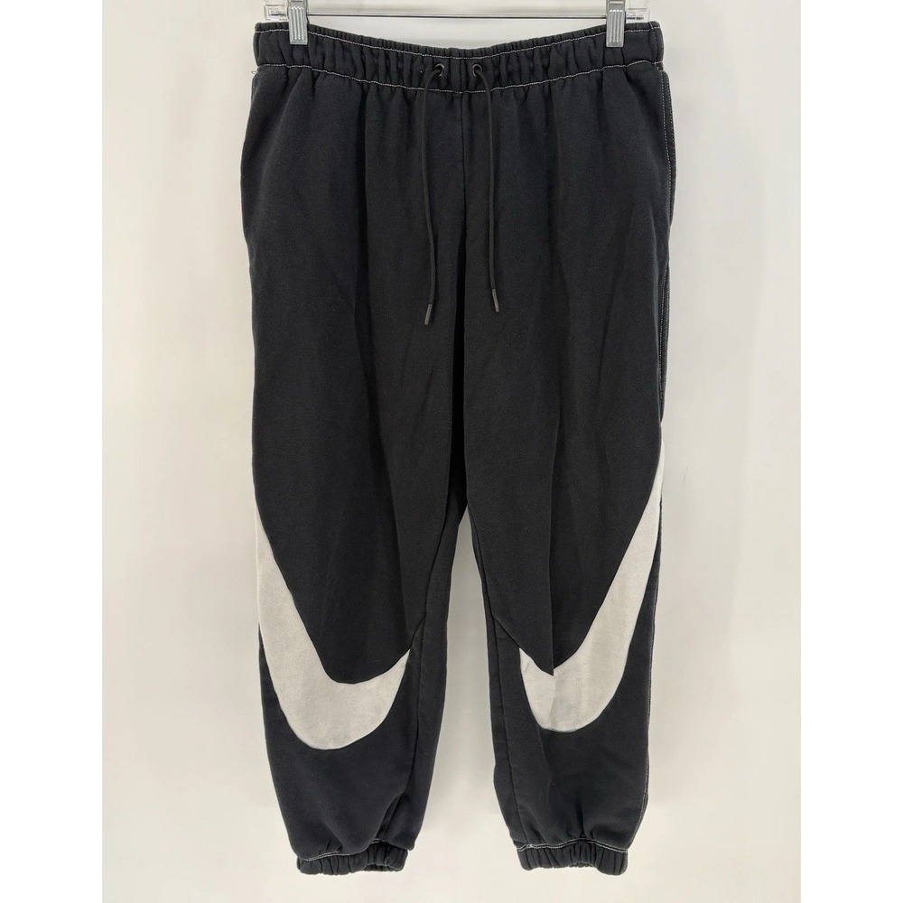 Nike Big Swoosh Fleece Lined Jogger Sweatpants Mens Medium Black Drawstring